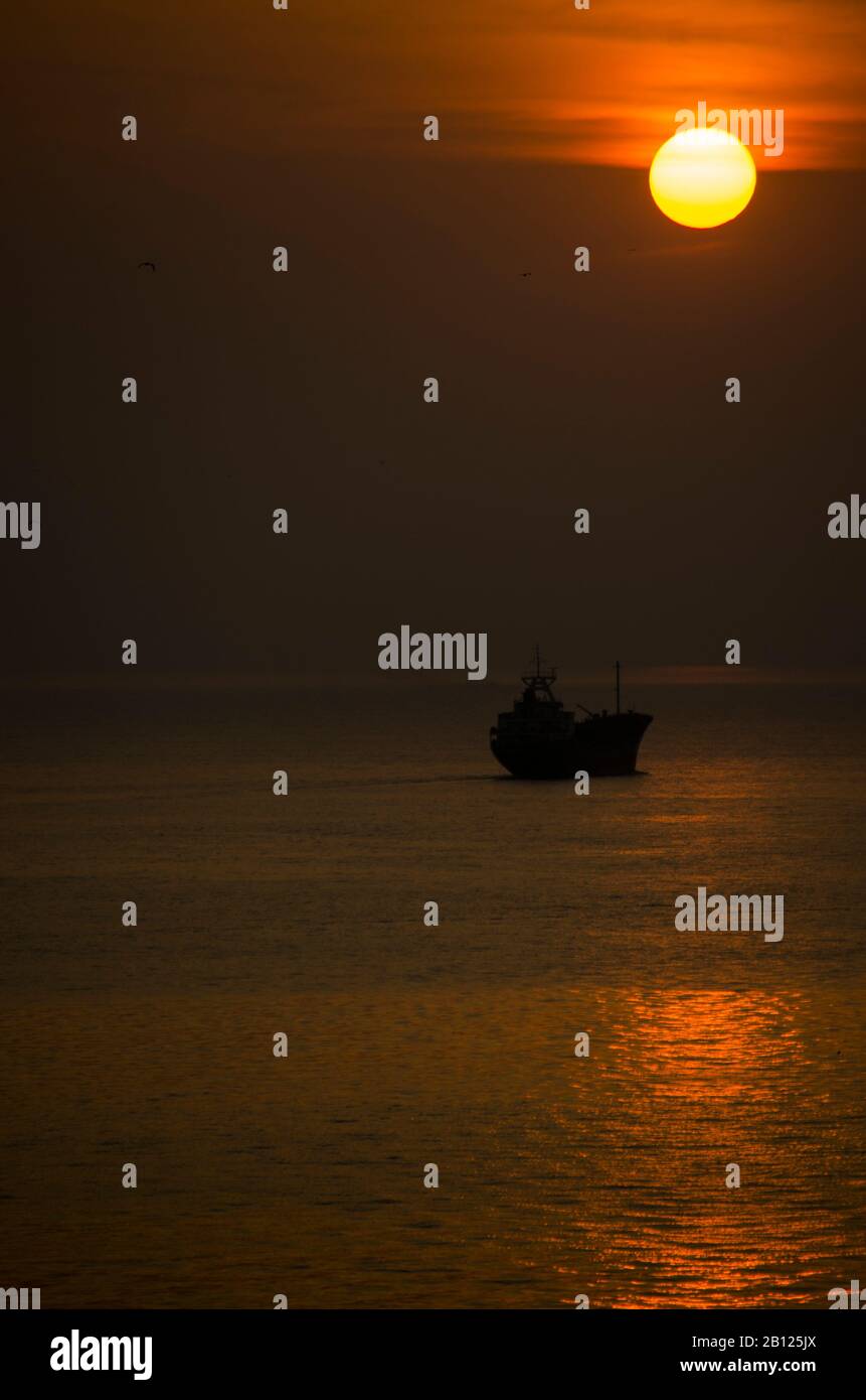 Tanker in Sunset at Darıca Stock Photo