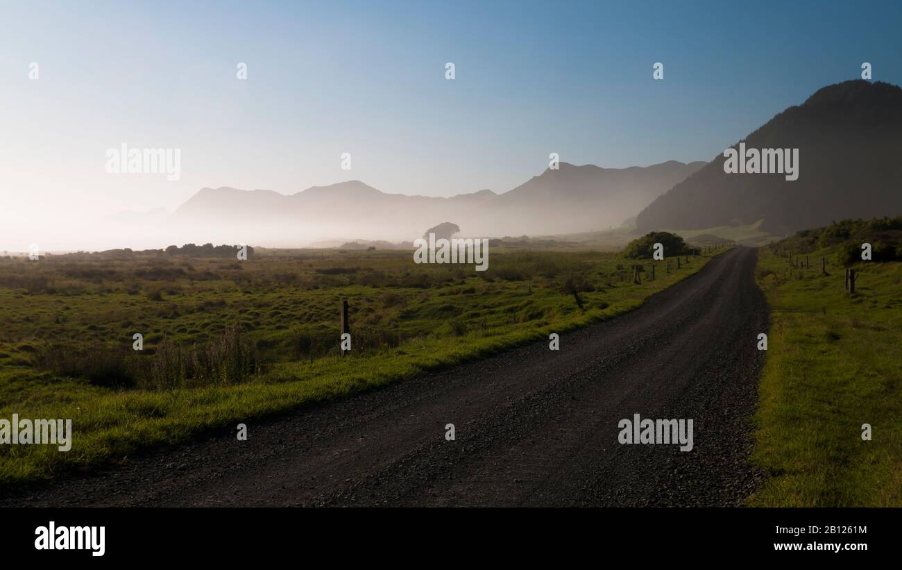 Dirt road to the Eastern Cape, North Island, New Zealand Stock Photo
