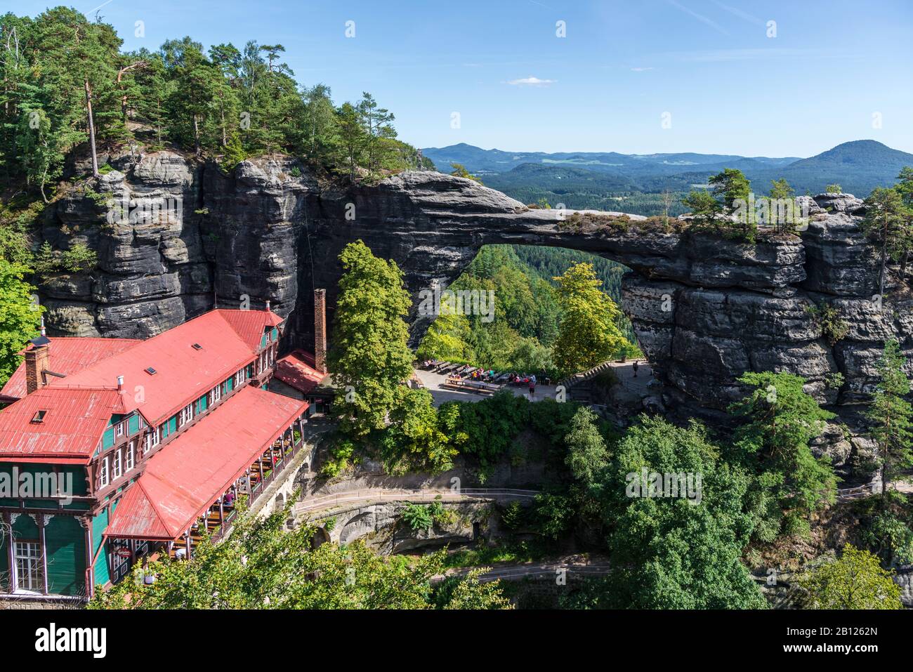 Prebischtor, largest natural rock gate in Europe, Bohemian Switzerland National Park, Elbe Sandstone Mountains, Czech Republic Stock Photo