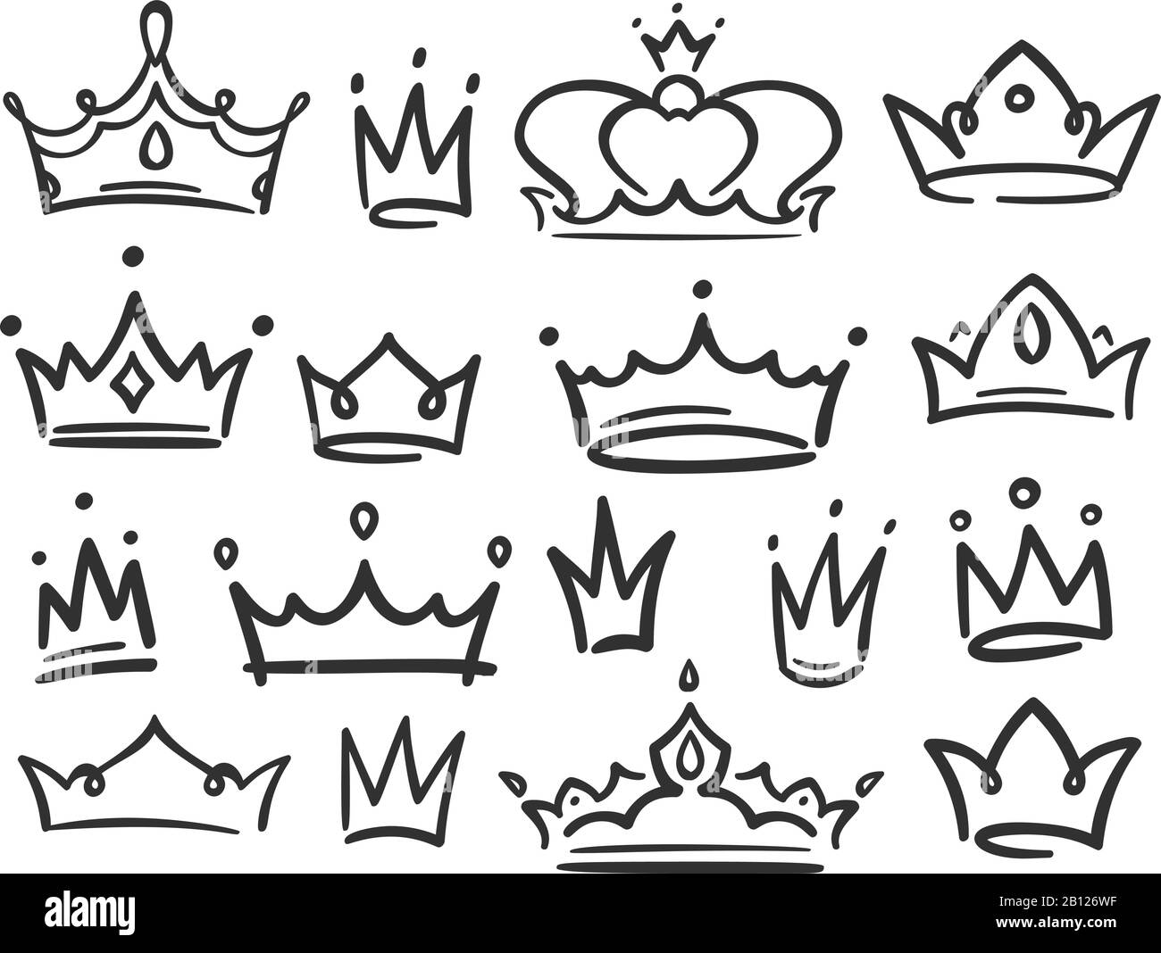 Sketch crown. Simple graffiti crowning, elegant queen or king crowns hand drawn vector illustration Stock Vector