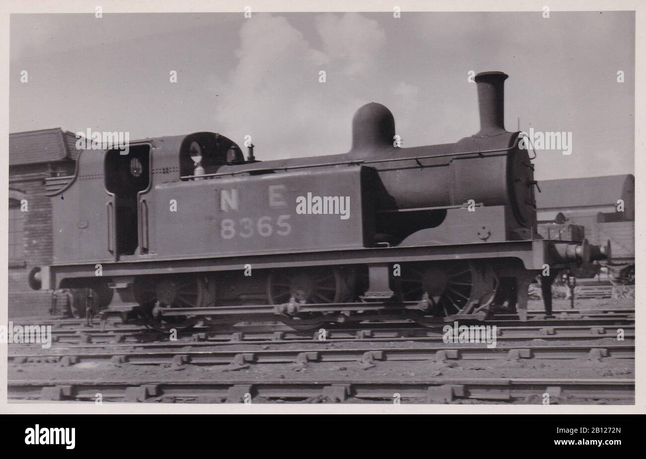 Vintage black and white photo of steam locomotive train - J75 8365 Walton on the Hill 1948. Stock Photo