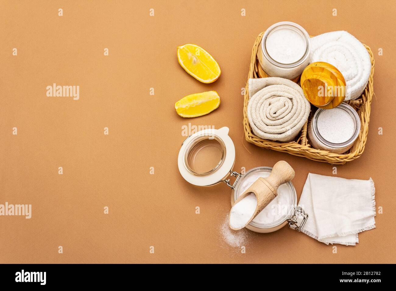 Zero waste home cleaning. Eco friendly products set, lifestyle concept