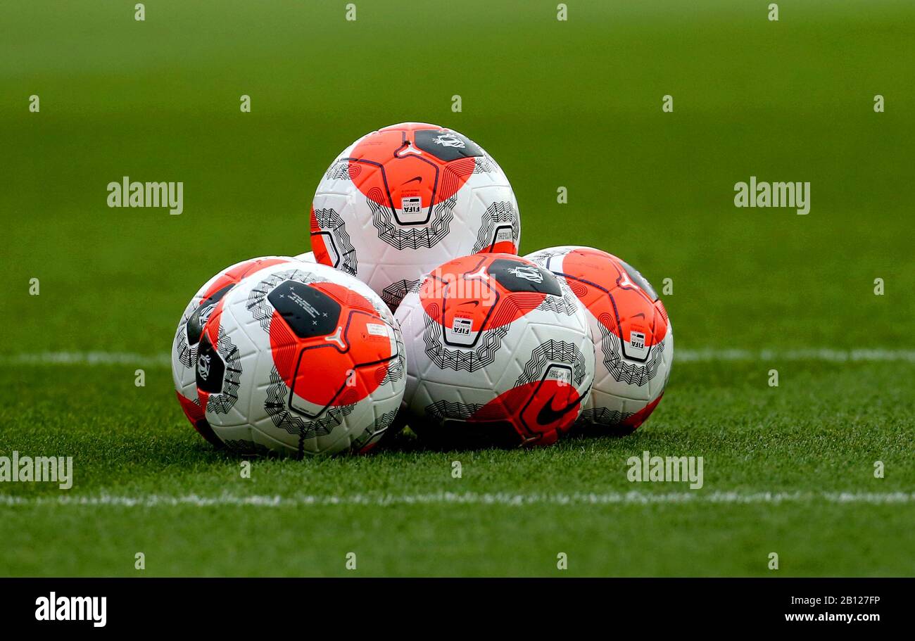 A general view of the new Nike Tunnel Vision Merlin match ball on the pitch  ahead of the Premier League match at St Mary's Southampton Stock Photo -  Alamy