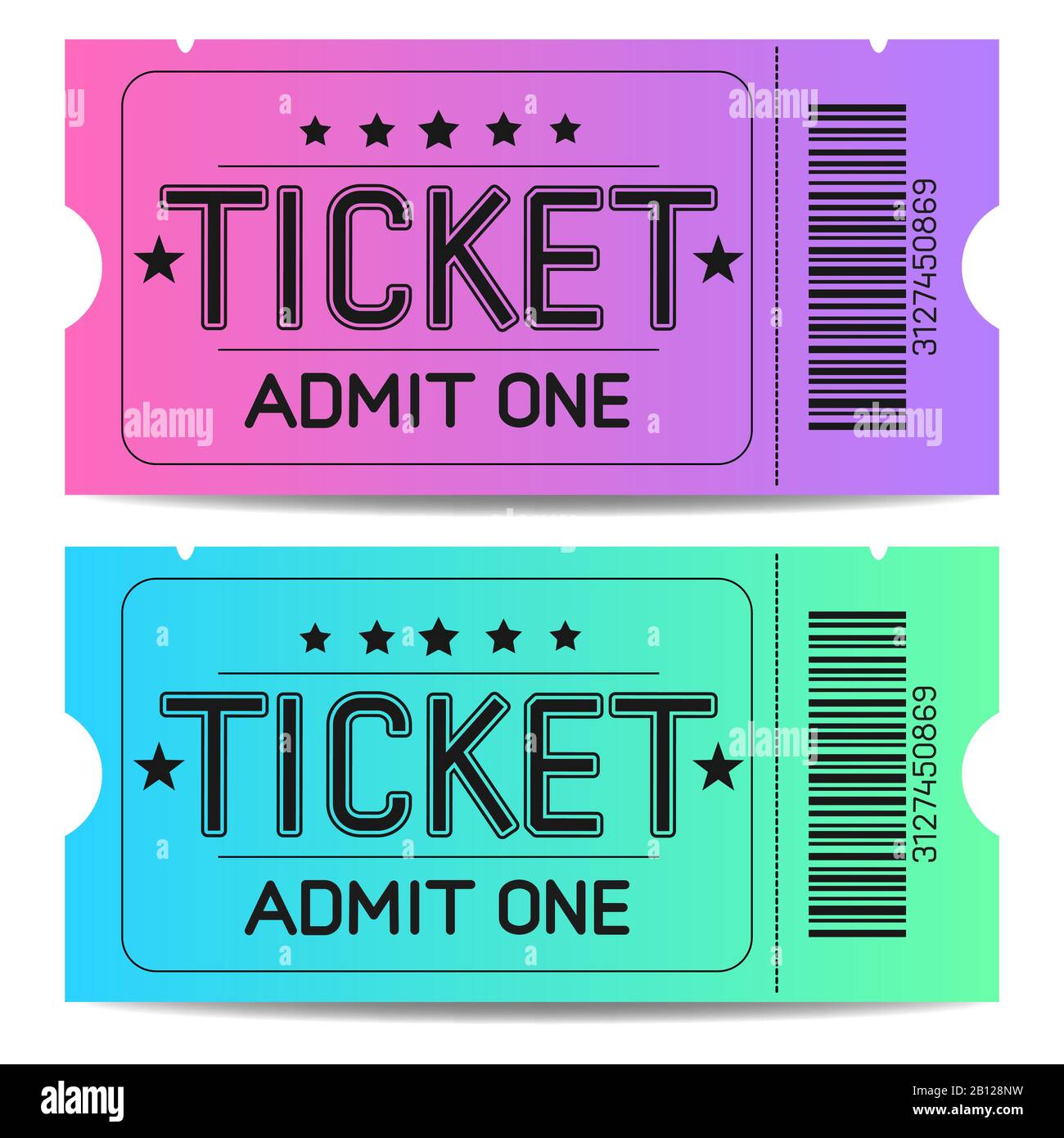 Set Vector Of A Ticket Icon In A Flat Style. Retro Ticket Stub . Stock Vector