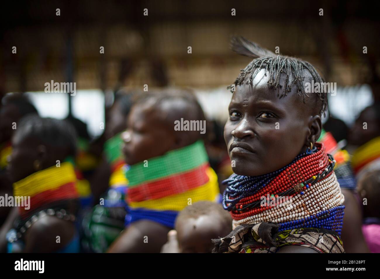 Meeting of Turkana women in a village, Kenya Stock Photo