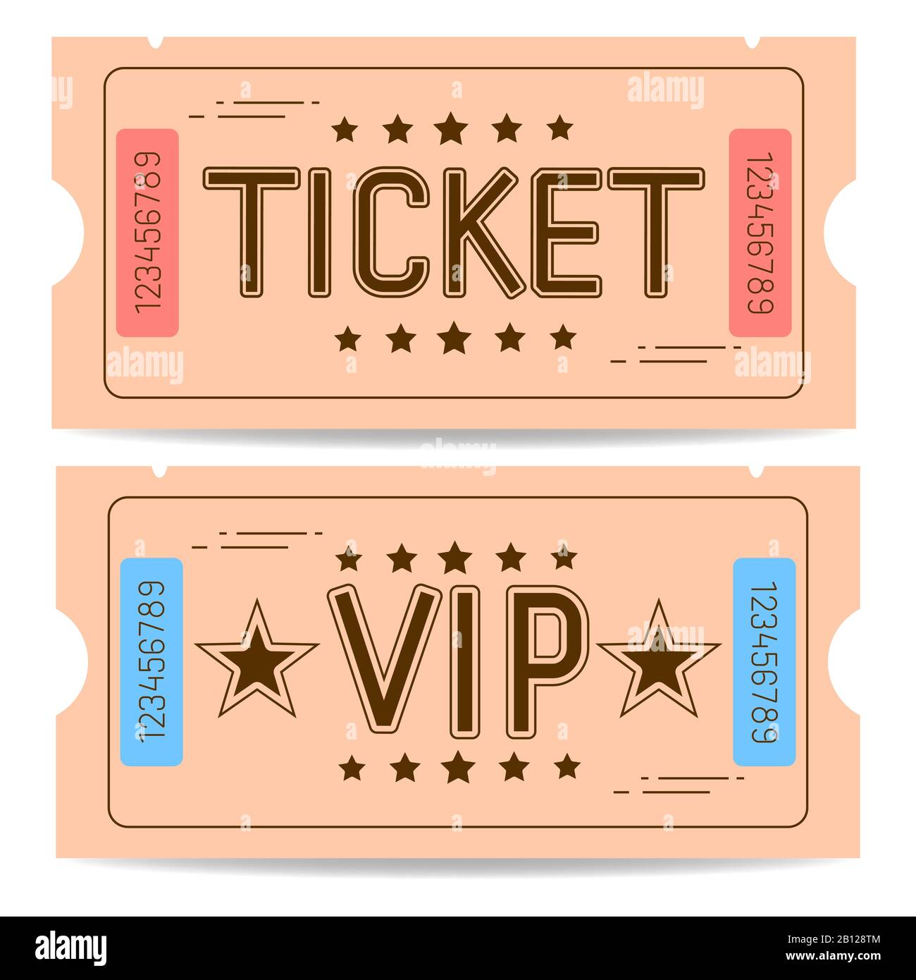 Set Vector Of A Ticket Icon In A Flat Style. Retro Ticket Stub . Stock Vector