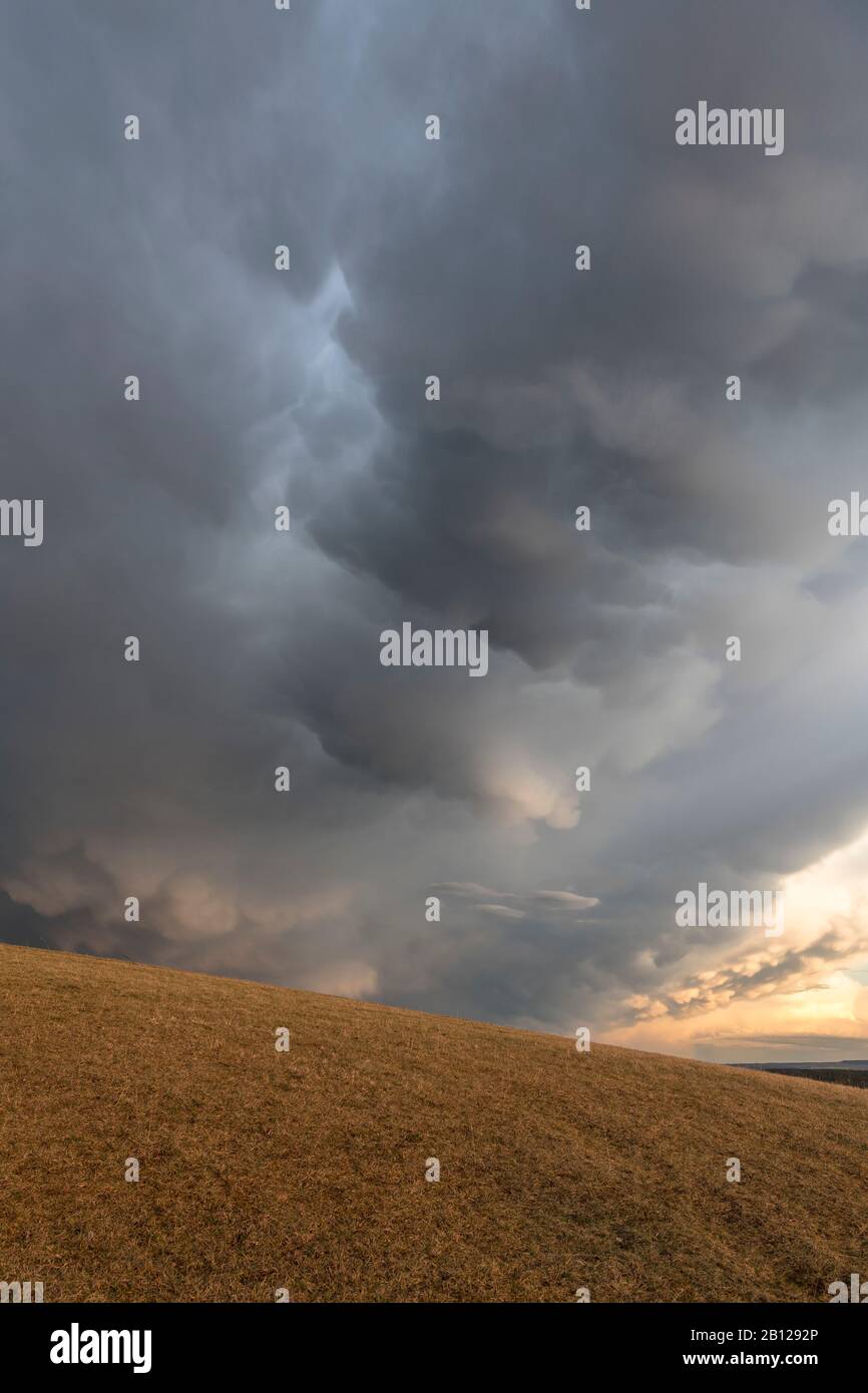 Leuchtenburg, thunderstorm, Mammatus clouds, sunset, Thuringia, Germany Stock Photo