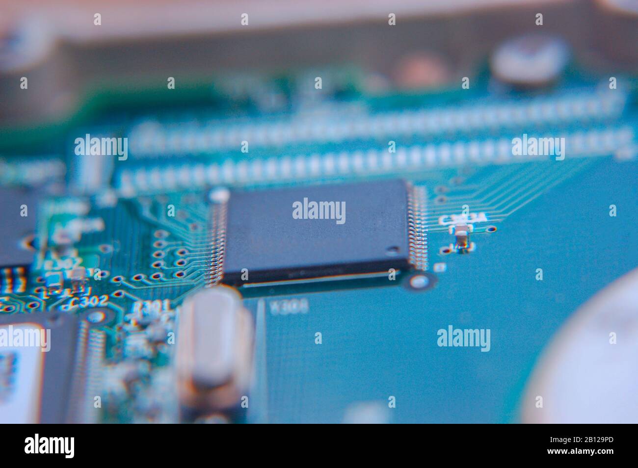 Closeup circuit board with electronic components Stock Photo