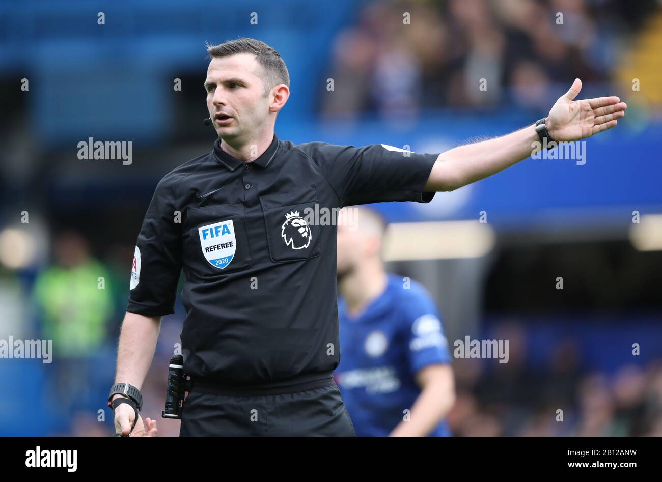 London, UK. 22nd Feb, 2020. Referee Michael Oliver at the Chelsea v Tottenham Hotspur English Premier League game at Stamford Bridge, London, UK on February 22, 2020. **Editorial use only, license required for commercial use. No use in betting, games or a single club/league/player publications** Credit: Paul Marriott/Alamy Live News Stock Photo