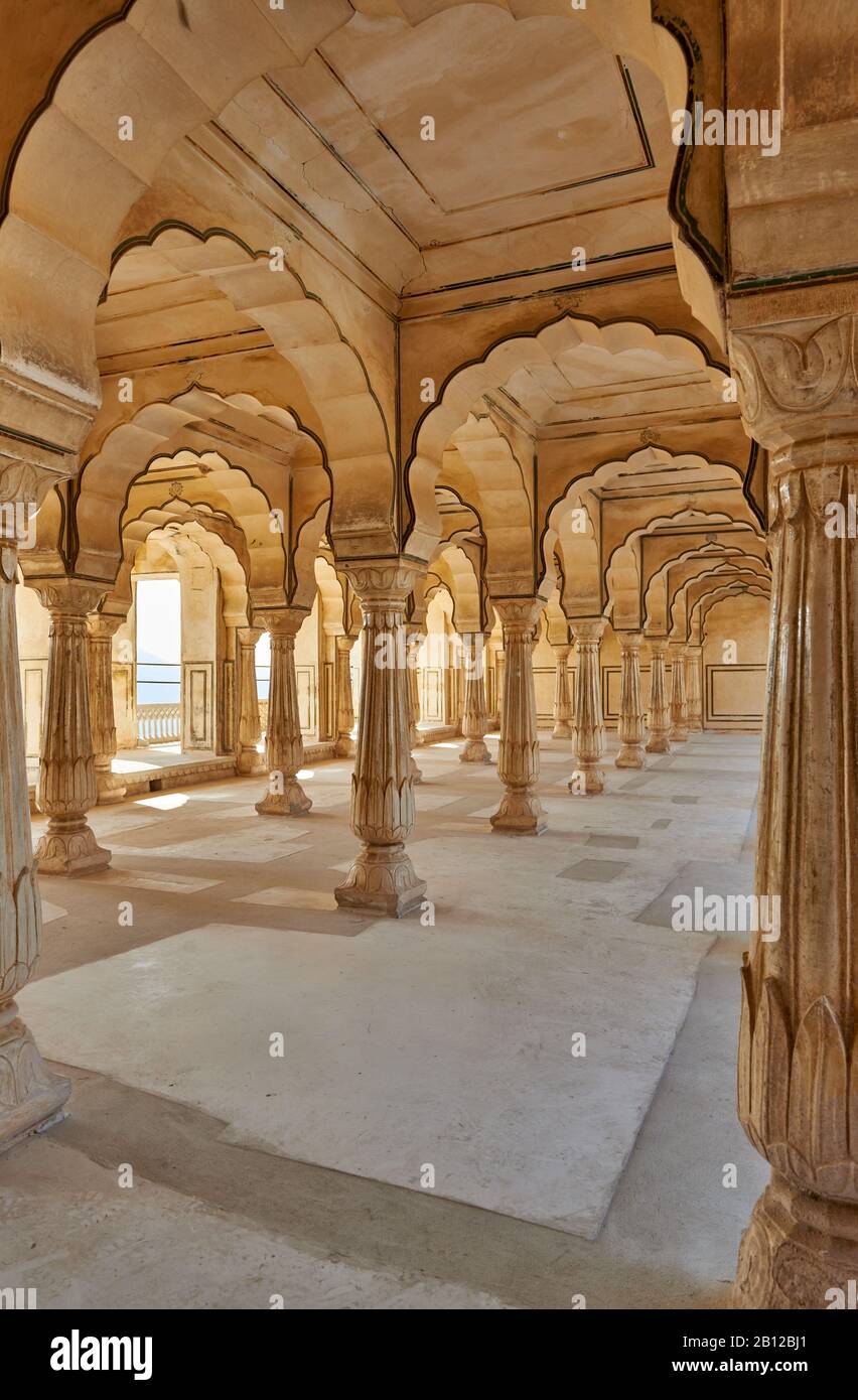 columns in Amer Fort, Jaipur, Rajasthan, India Stock Photo