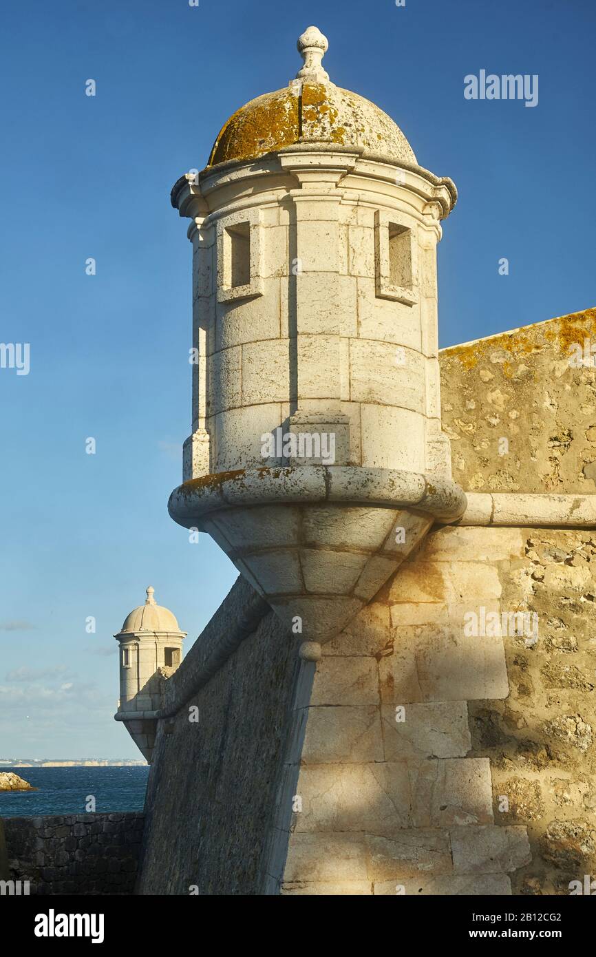 Watchtower of Forte Ponta da Bandeira Fortress, Lagos, Faro, Algarve, Portugal Stock Photo