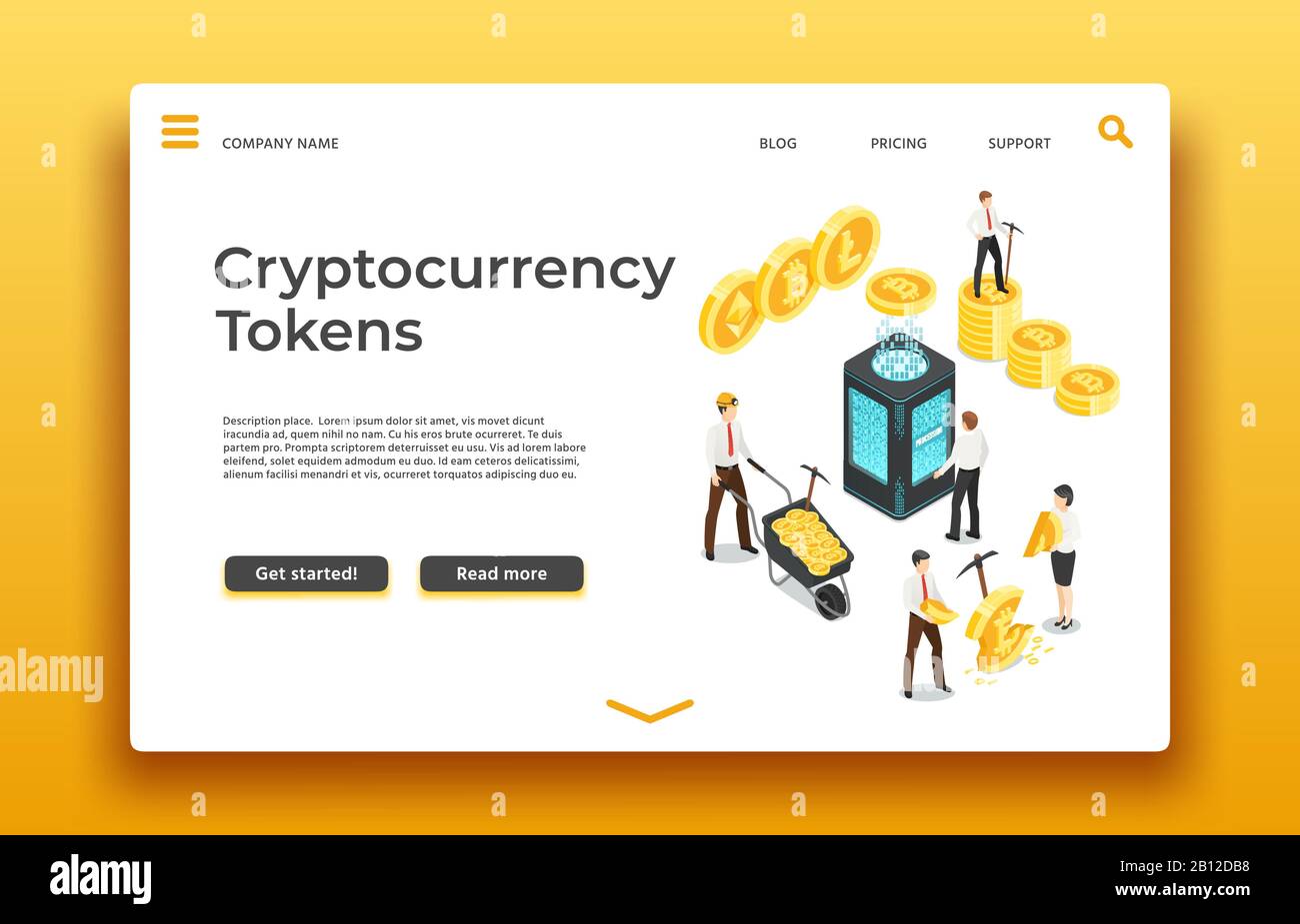 Blockchain and cryptocurrency landing page. Isometric people mining coins.  Vector web design Stock Vector Image & Art - Alamy
