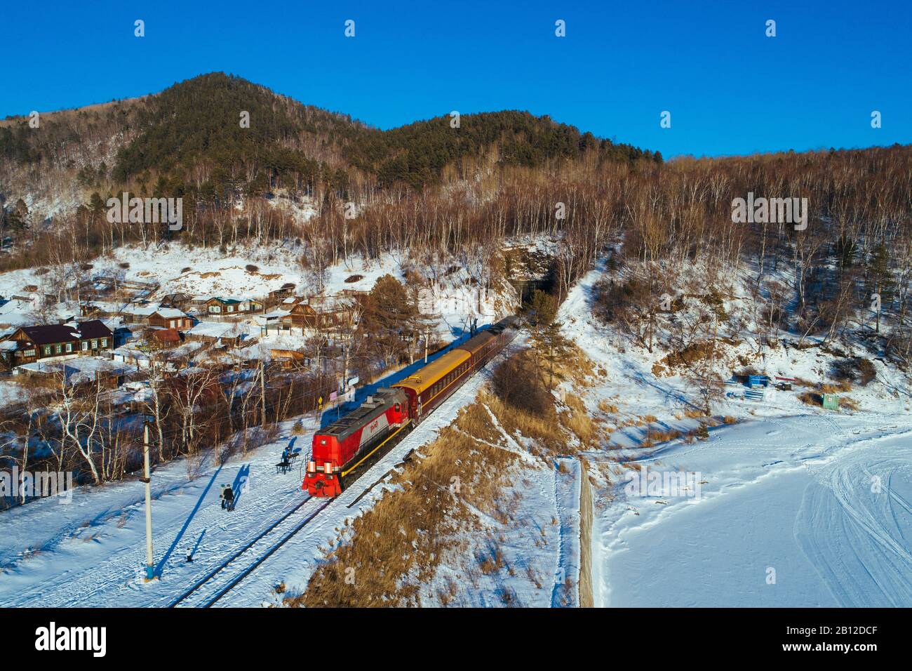 Trans-Siberian Railway at Lake Baikal, Russia Stock Photo