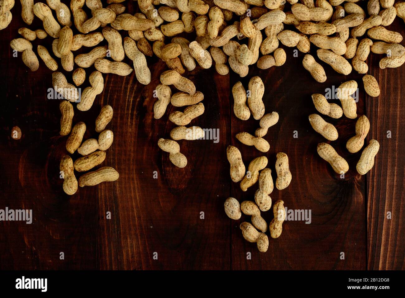 Peanuts on a dark background. Peanuts in a shell. Healthy food Stock