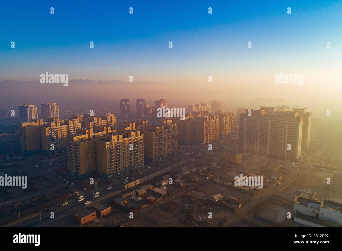 Ulaanbaatar at sunrise with smog, Mongolia Stock Photo