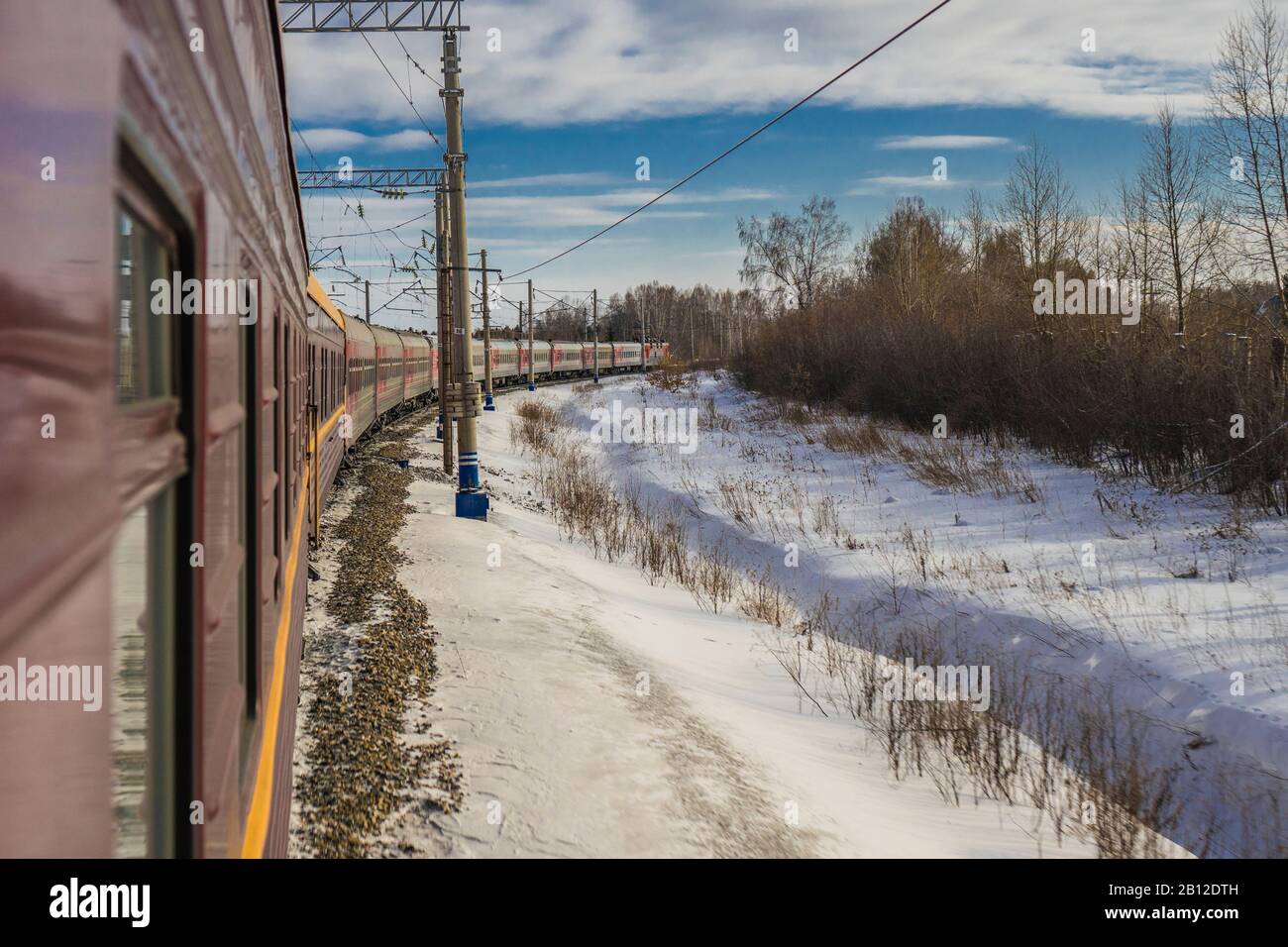 Trans-Siberian Railway in Winter, Russia Stock Photo