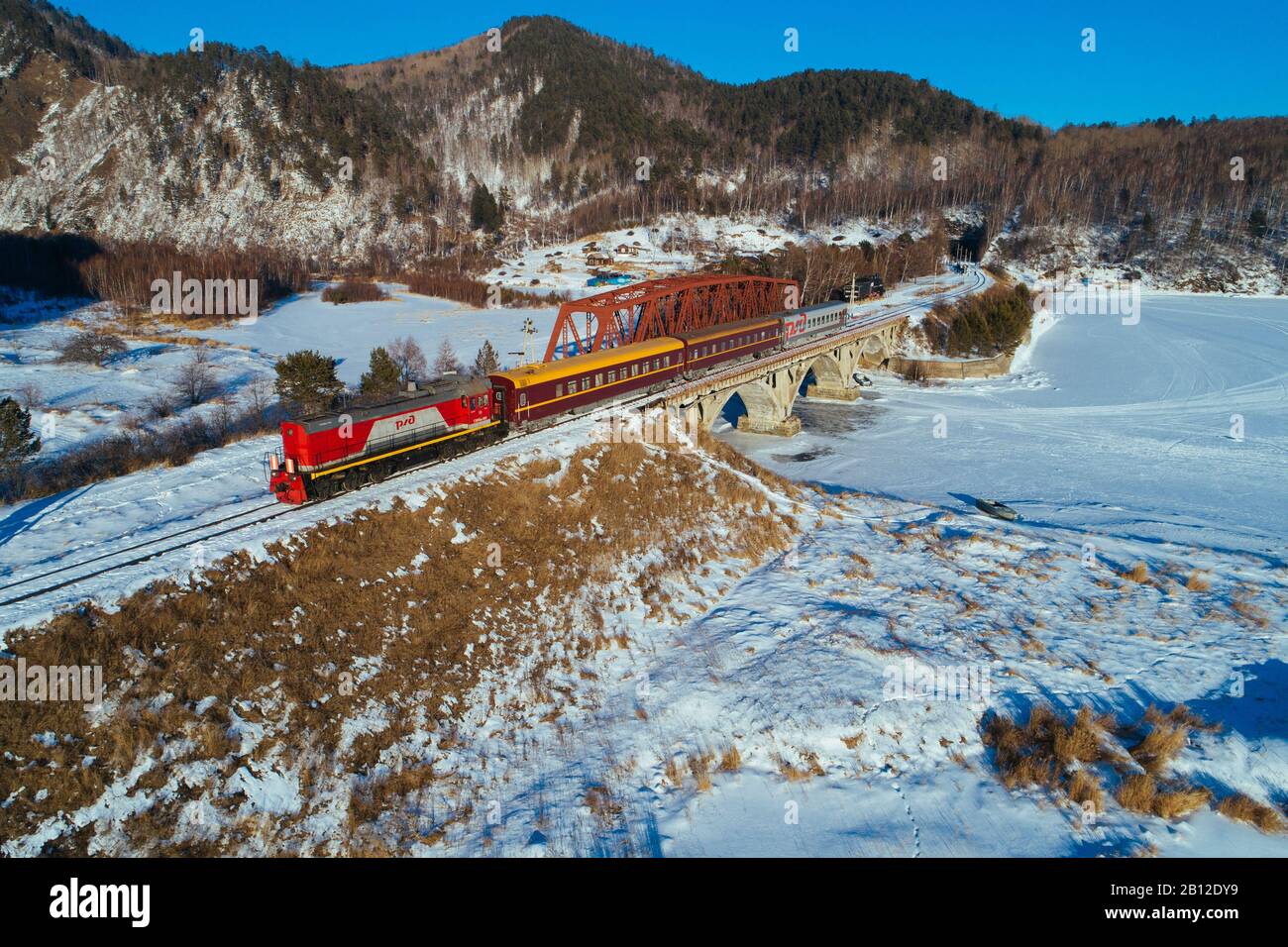 Trans-Siberian Railway at Lake Baikal, Russia Stock Photo