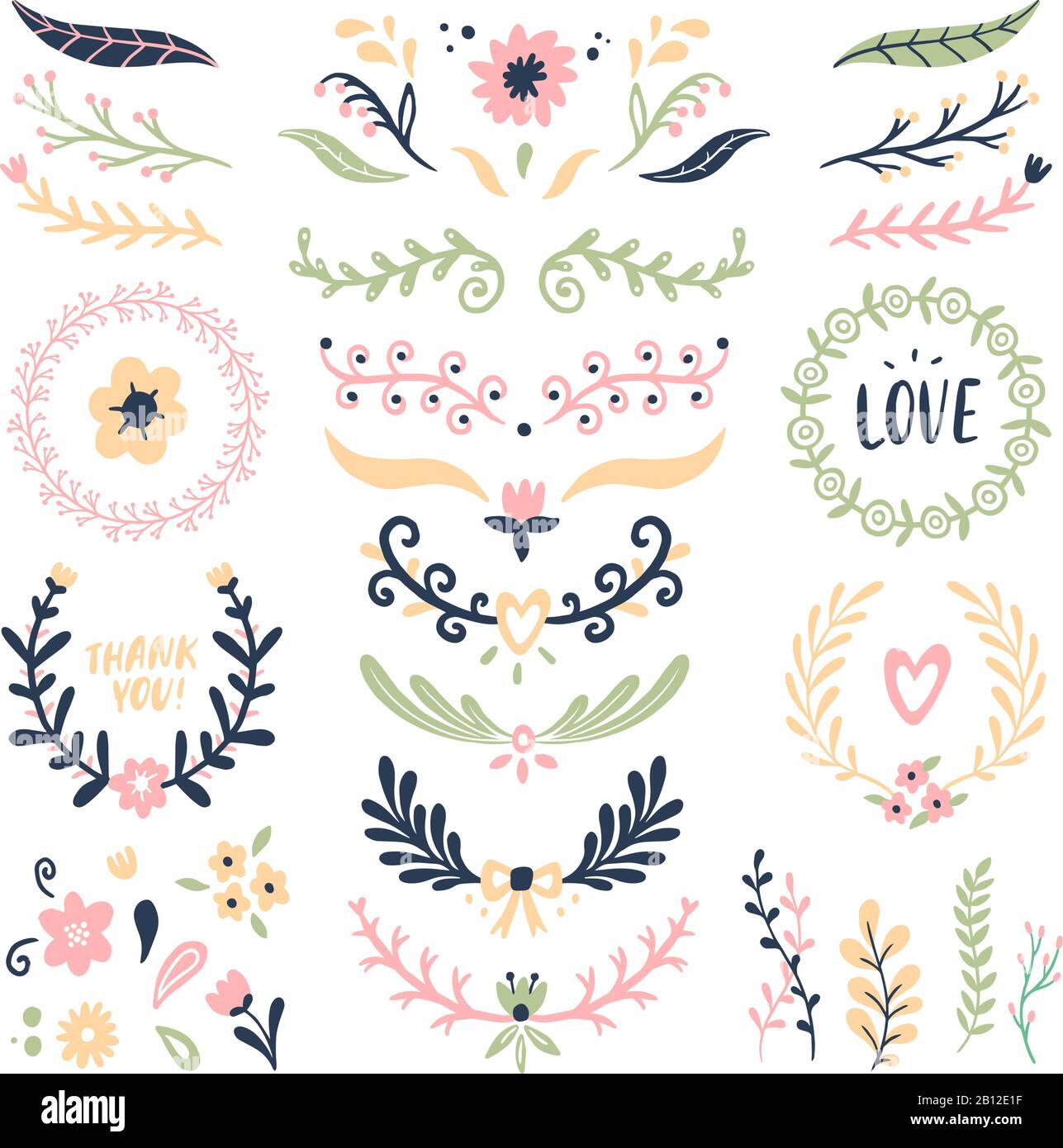 Floral Ornament Wreath Retro Flower Swirl Banner Wedding Card Flowers Garland Frames And Ornamental Dividers Isolated Vector Set Stock Vector Image Art Alamy