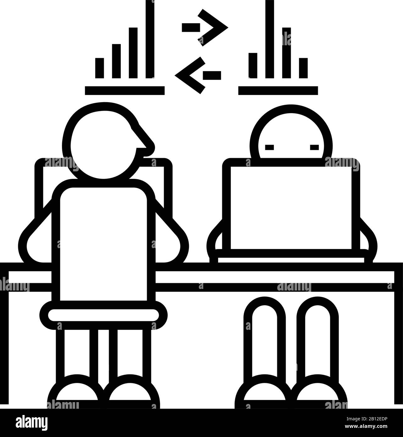 Collective work line icon, concept sign, outline vector illustration ...