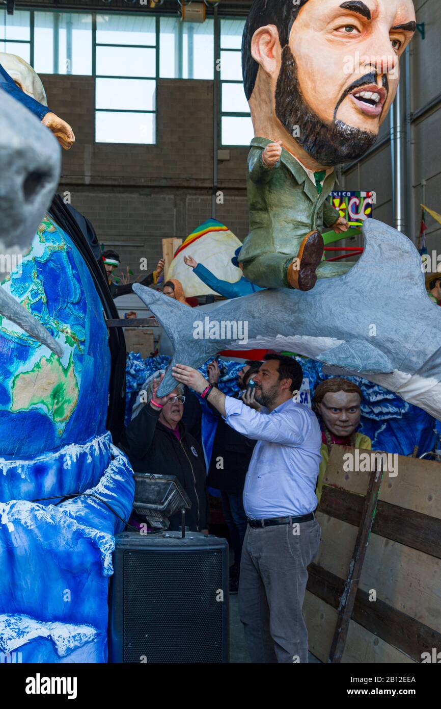 Viareggio, Lucca / Italy February 22 2020 Matteo Salvini visits the Carnival Citadel. Stock Photo