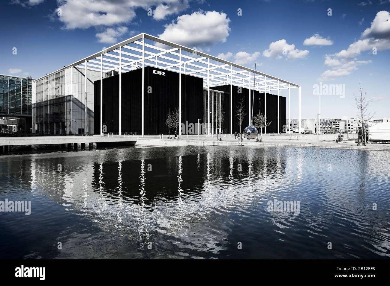 Concert Hall of the Danish Broadcasting Corporation. planned by the architect Jean Nouvel, the district Oerestad, Amager, Copenhagen, Denmark Stock Photo