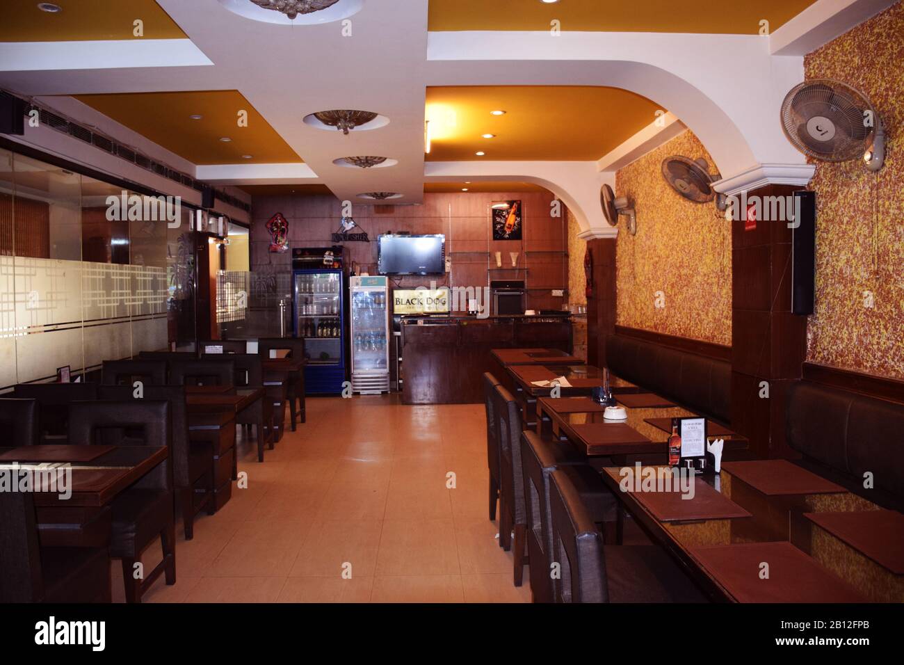 A restaurant view of an Indian hotel or Hotel restaurant Stock Photo