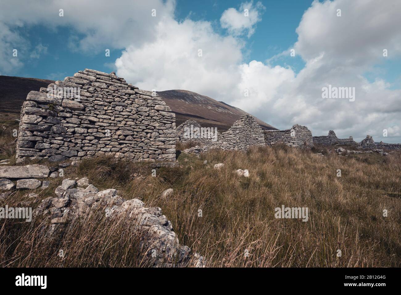 Deserted village in Western Ireland, Slievemore, Achill Island, Ireland Stock Photo
