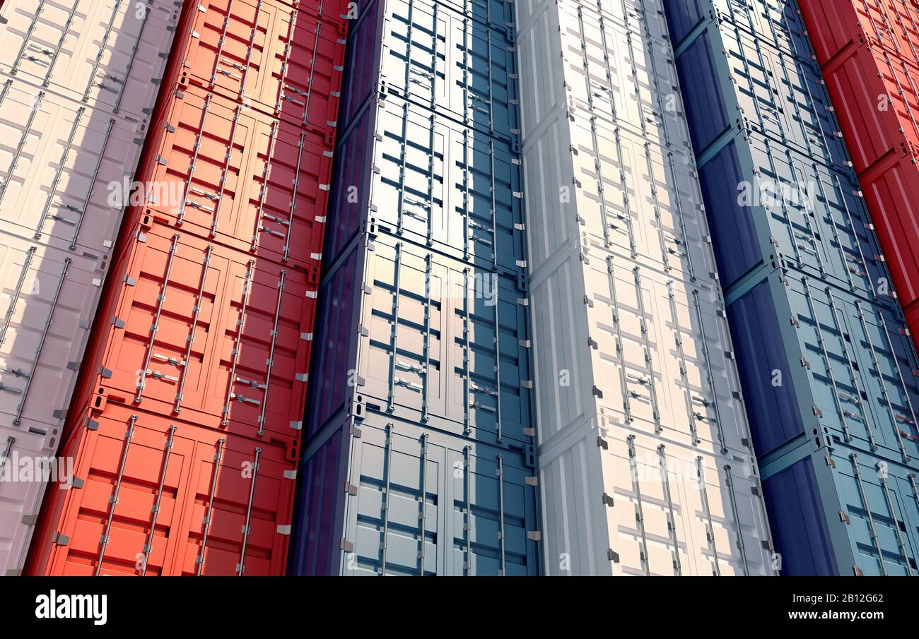 Stacked shipping Containers background - 3D Rendering Stock Photo - Alamy