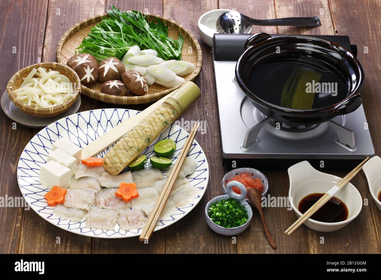 It is a dish in which bone-cut conger pike meat is shabushabu in boiling soup stock. Stock Photo