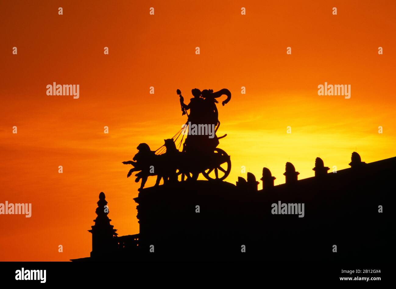 Statues at sunset on the Semperoper,Dresden,Germany Stock Photo