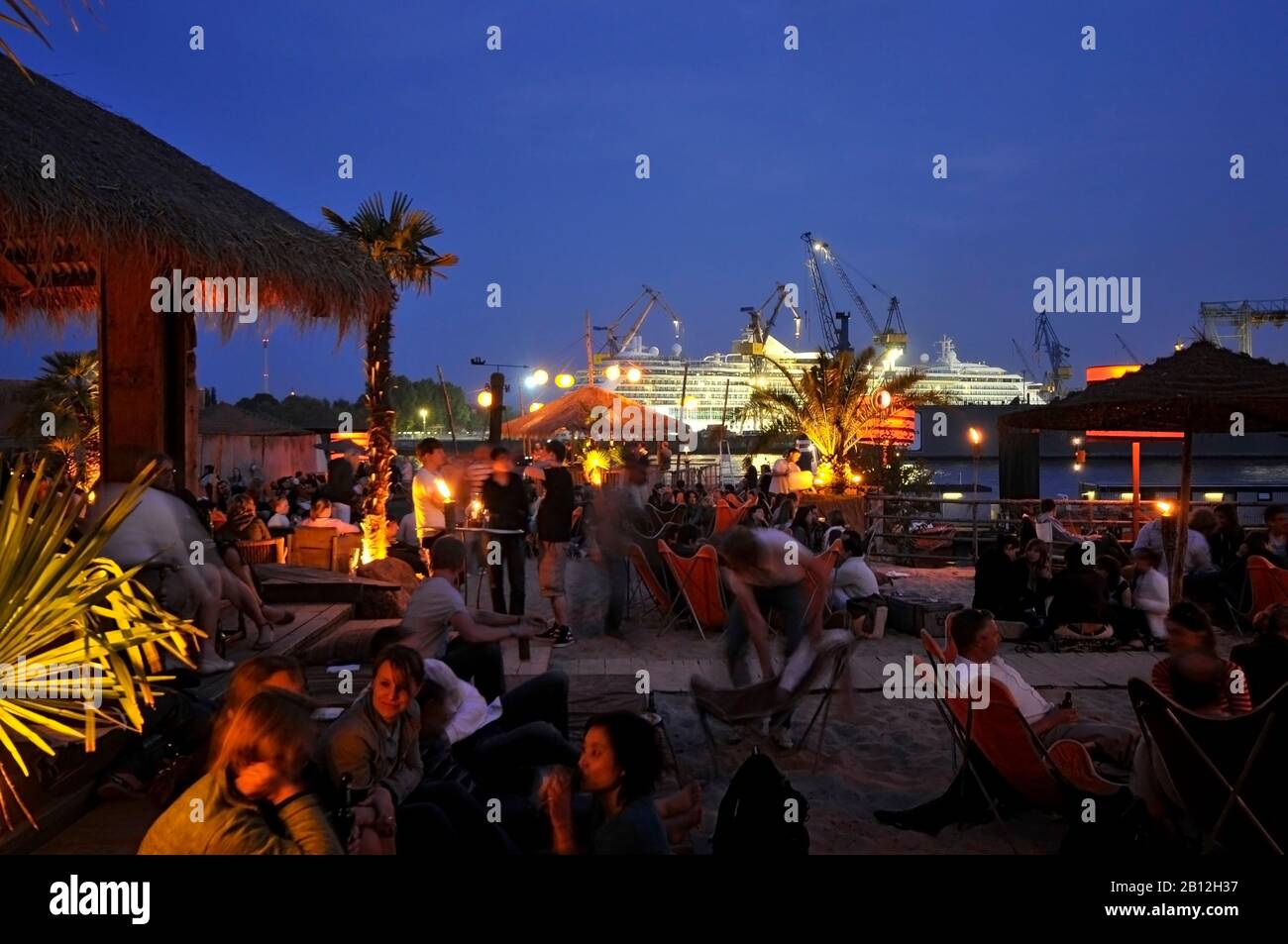 Strandpauli Beach Club with guests,summer atmosphere at night,Hamburg,Germany,Europe Stock Photo