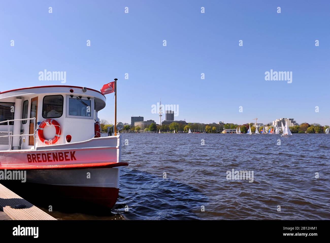 Alster lake ship BREDENBEK docking at the ATLANTIC landing,Outer Alster