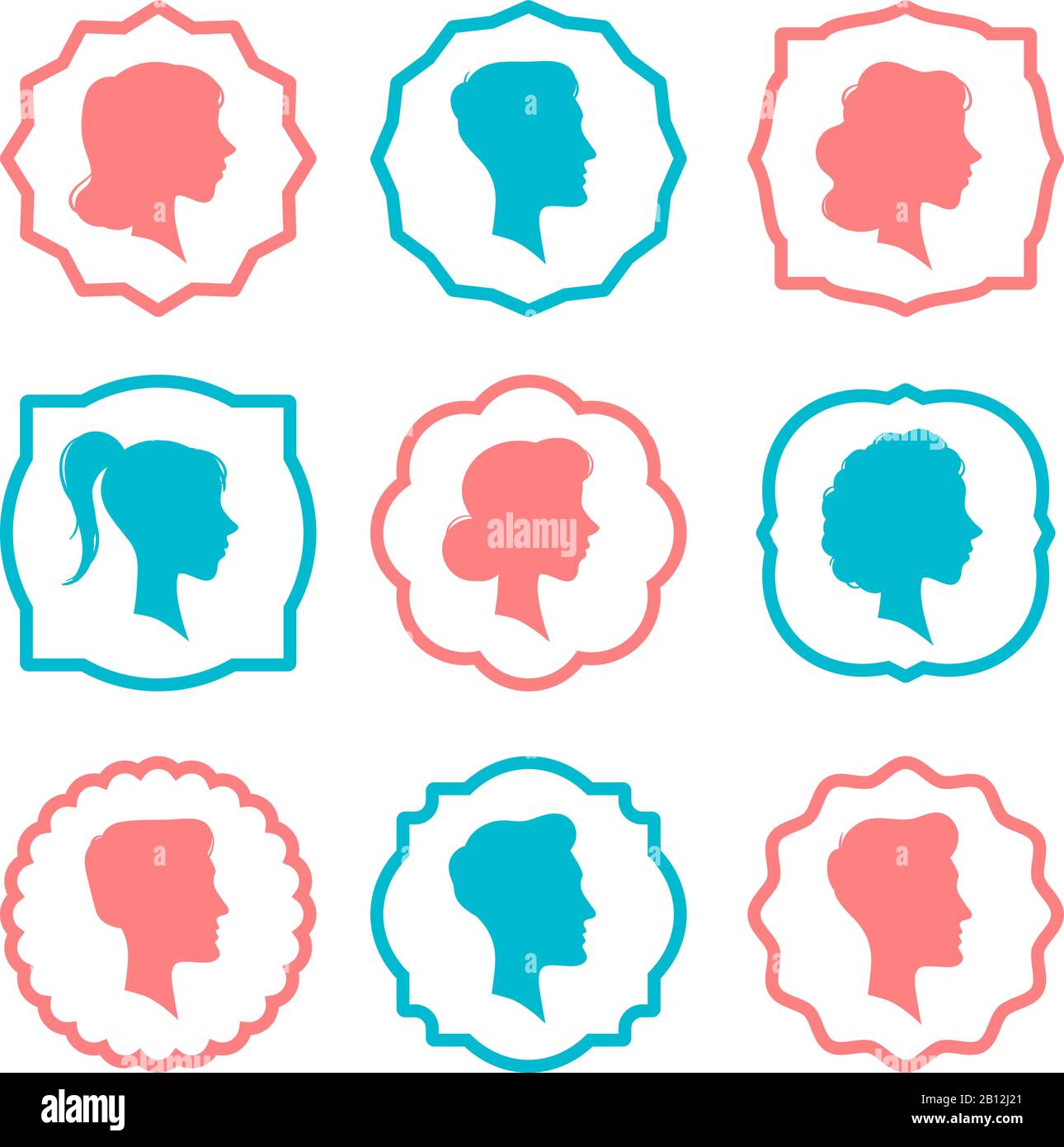 Male and female head silhouettes. Avatars, people face profile vector icons Stock Vector