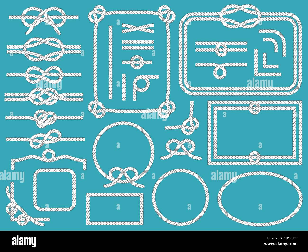 Marine rope frame. Vintage nautical sling corners, boat ropes and navy knots frames isolated vector set Stock Vector