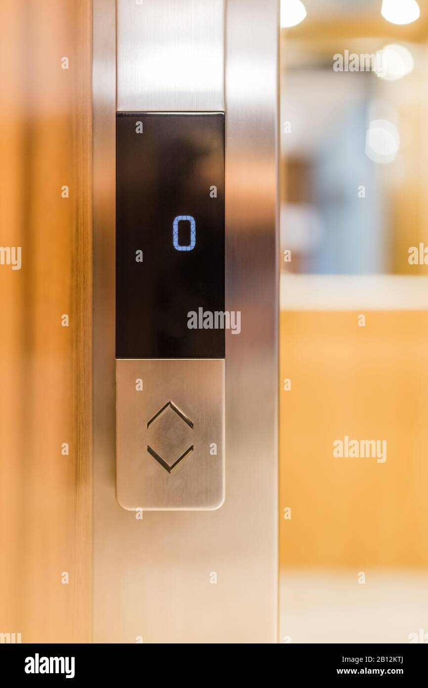 Close up of elevator digital display with buttons. Space for copy. Stock Photo