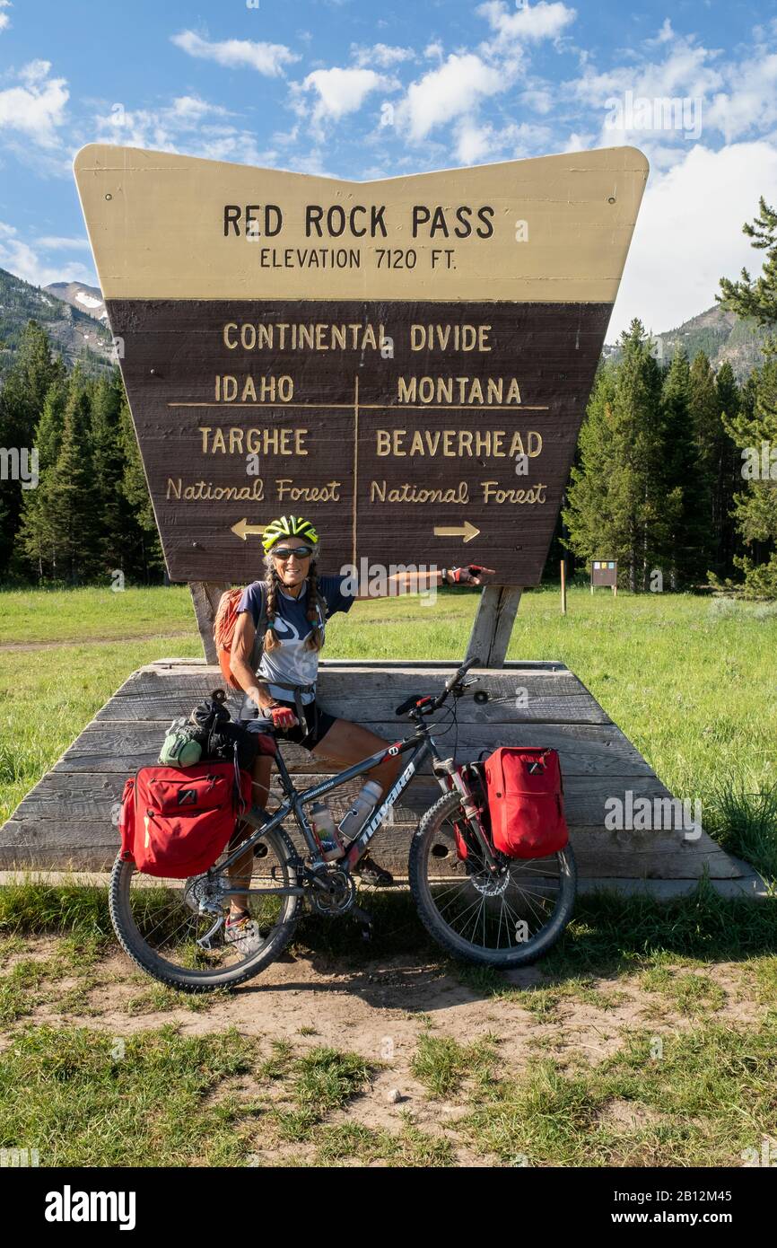 ID00787-00...IDAHO - Vicky spring at Red Rock Pass, the Idaho - Montana Boarder along the Great Divide Mountain Bike Route. MR# S1 Stock Photo