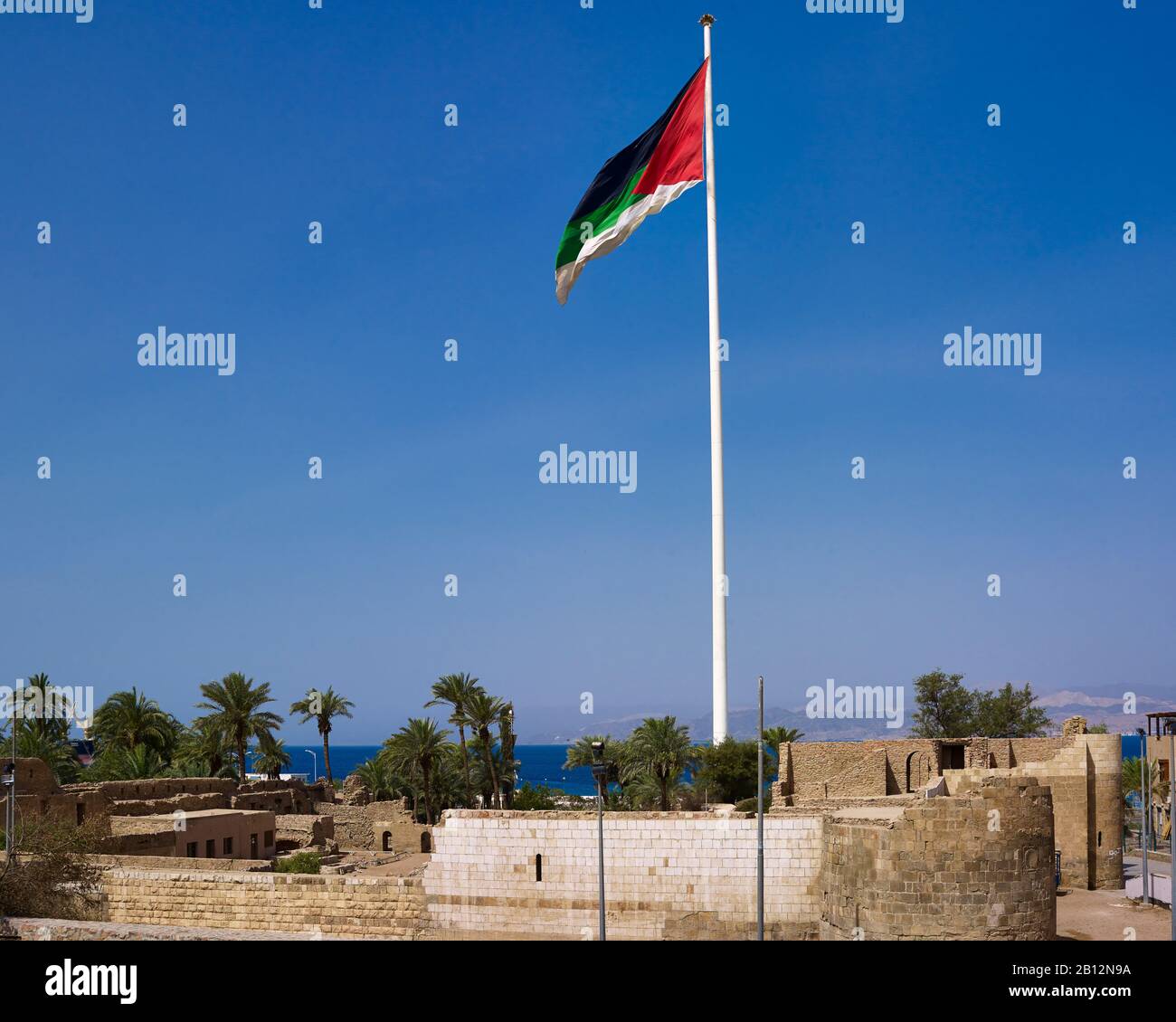 Fortress with Jordanian flag in Aqaba,Jordan,Middle East Stock Photo