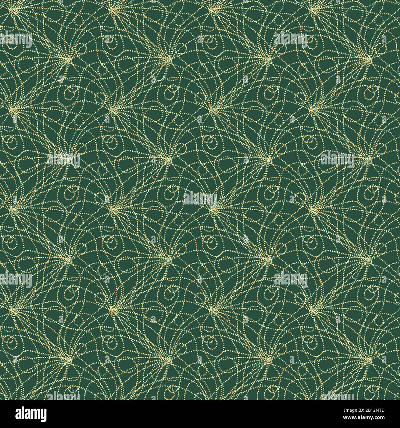 golden dotted abstract seamless vefctor pattern on a green background Stock Vector