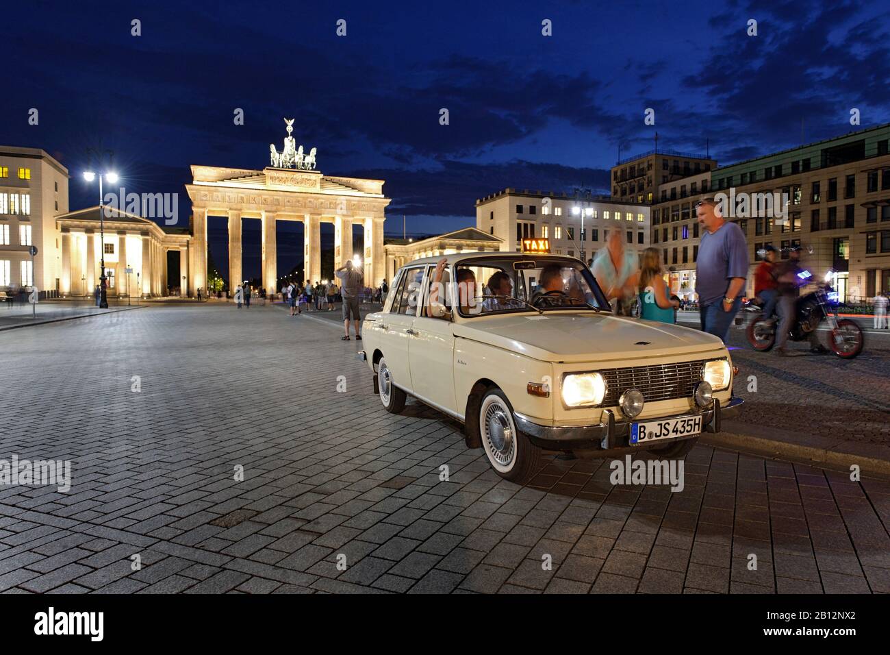 Wartburg 353 Deluxe,built in 1967,classic car,historic vehicle,taxi,Pariser Platz square,the Brandenburg Gate,government district,Berlin,Germany,Europe Stock Photo