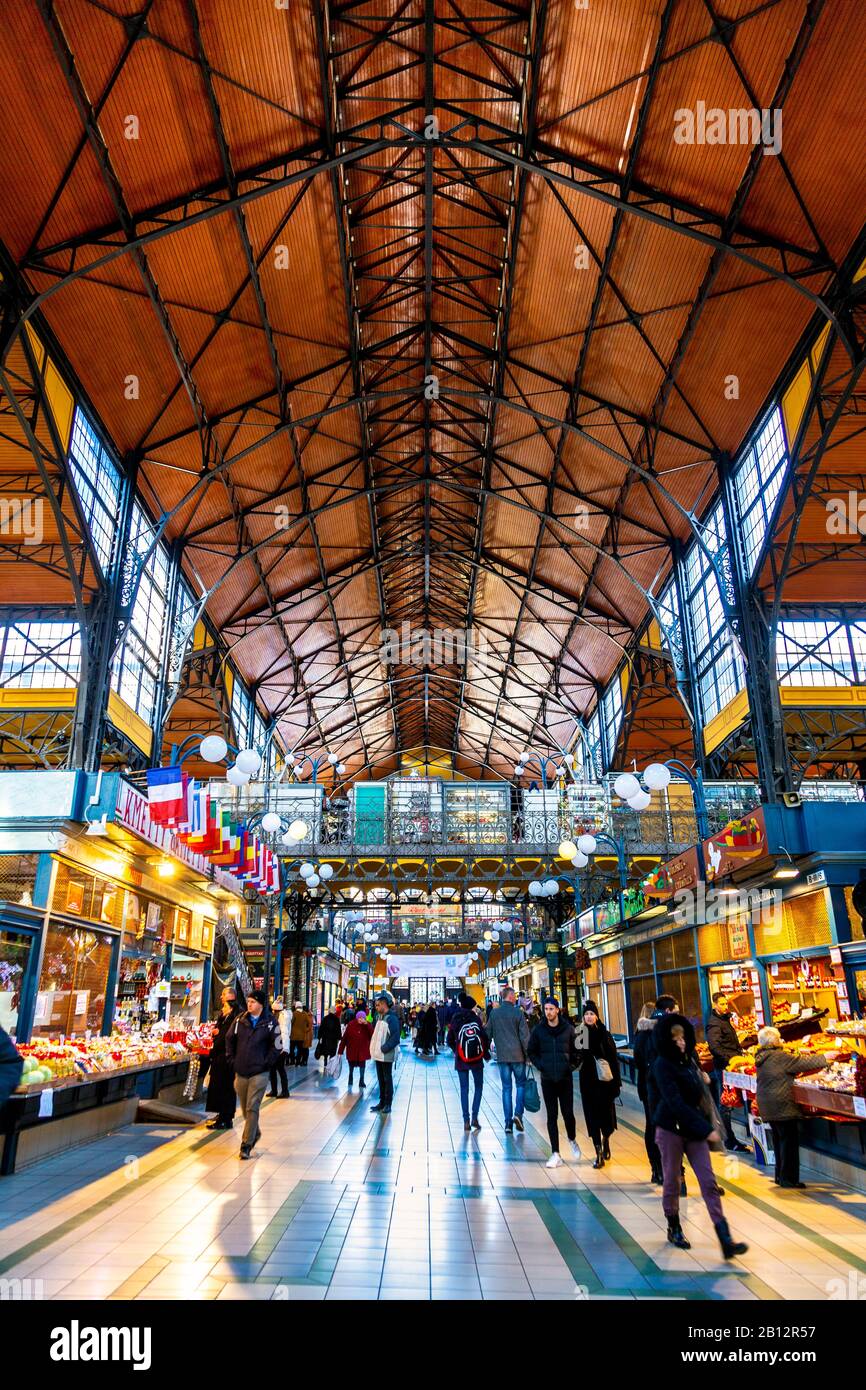 Interior of Great Market Hall (Nagyvásárcsarnok), Budapest, Hungary Stock Photo