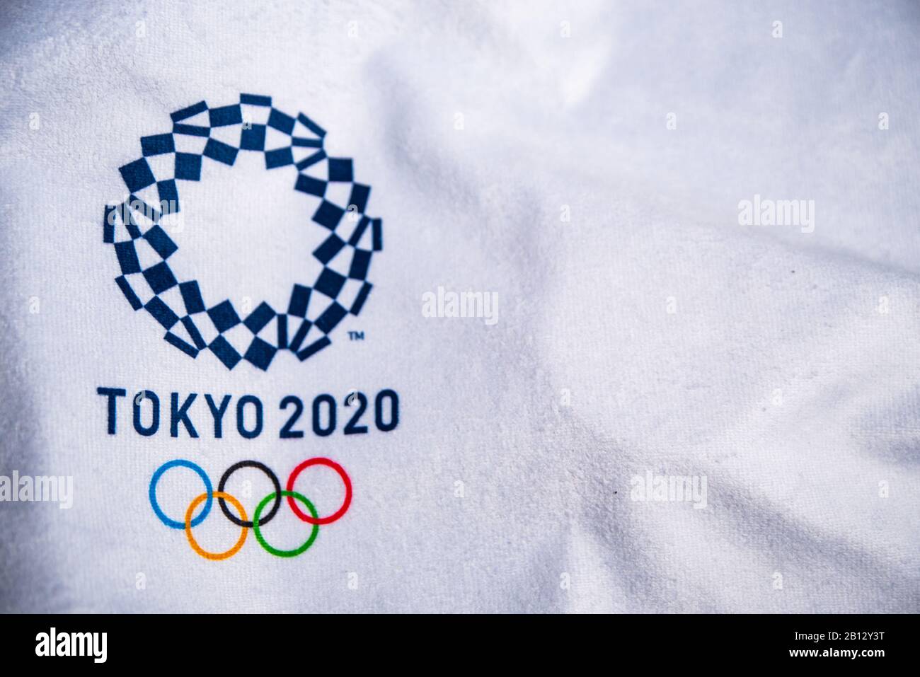 TOKYO, JAPAN, JANUARY. 20. 2020: Summer olympic Game Tokyo 2020 logo, White edit space Stock Photo
