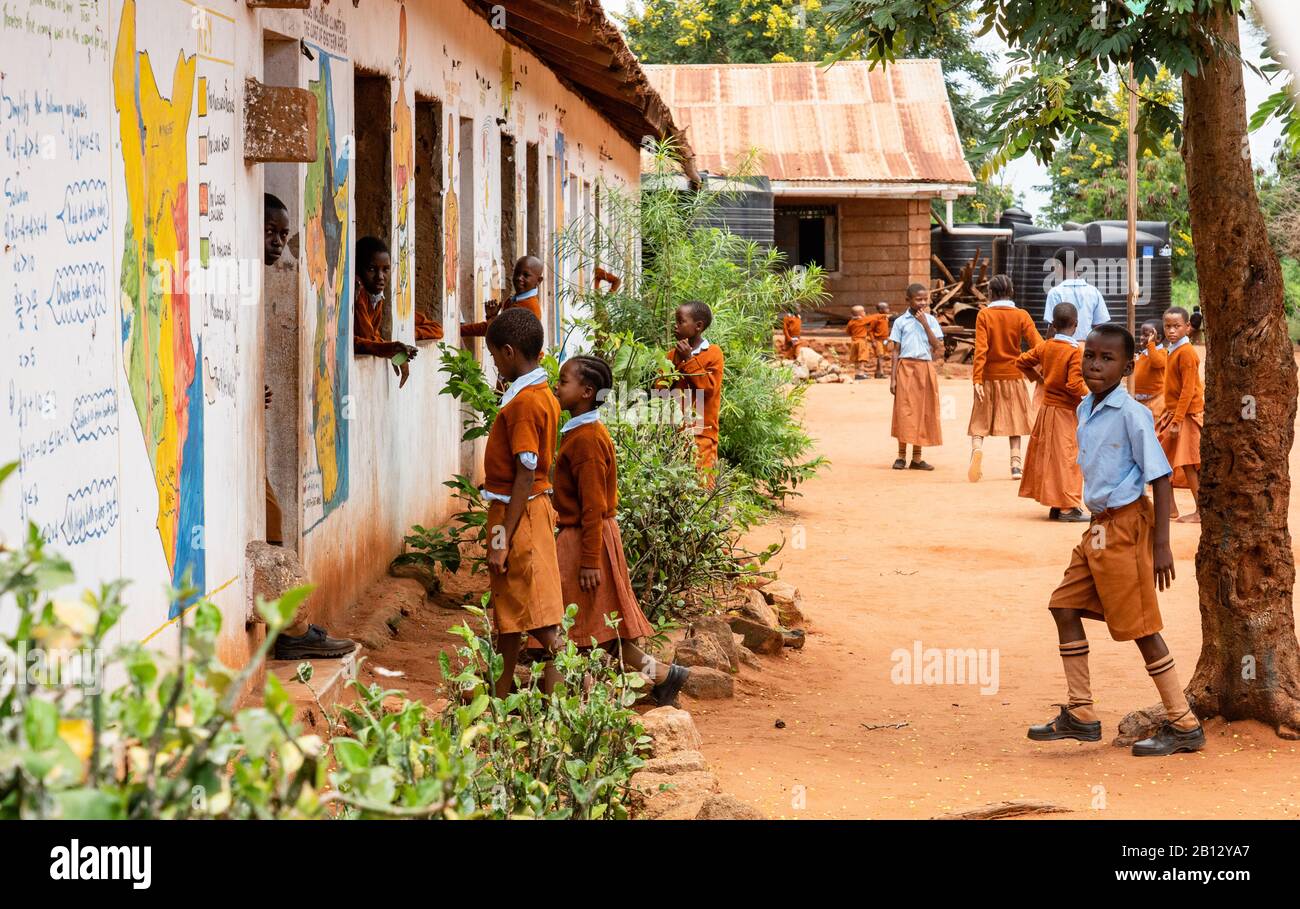 Children in a thriving primary school near Voi in Southern Kenya Stock Photo