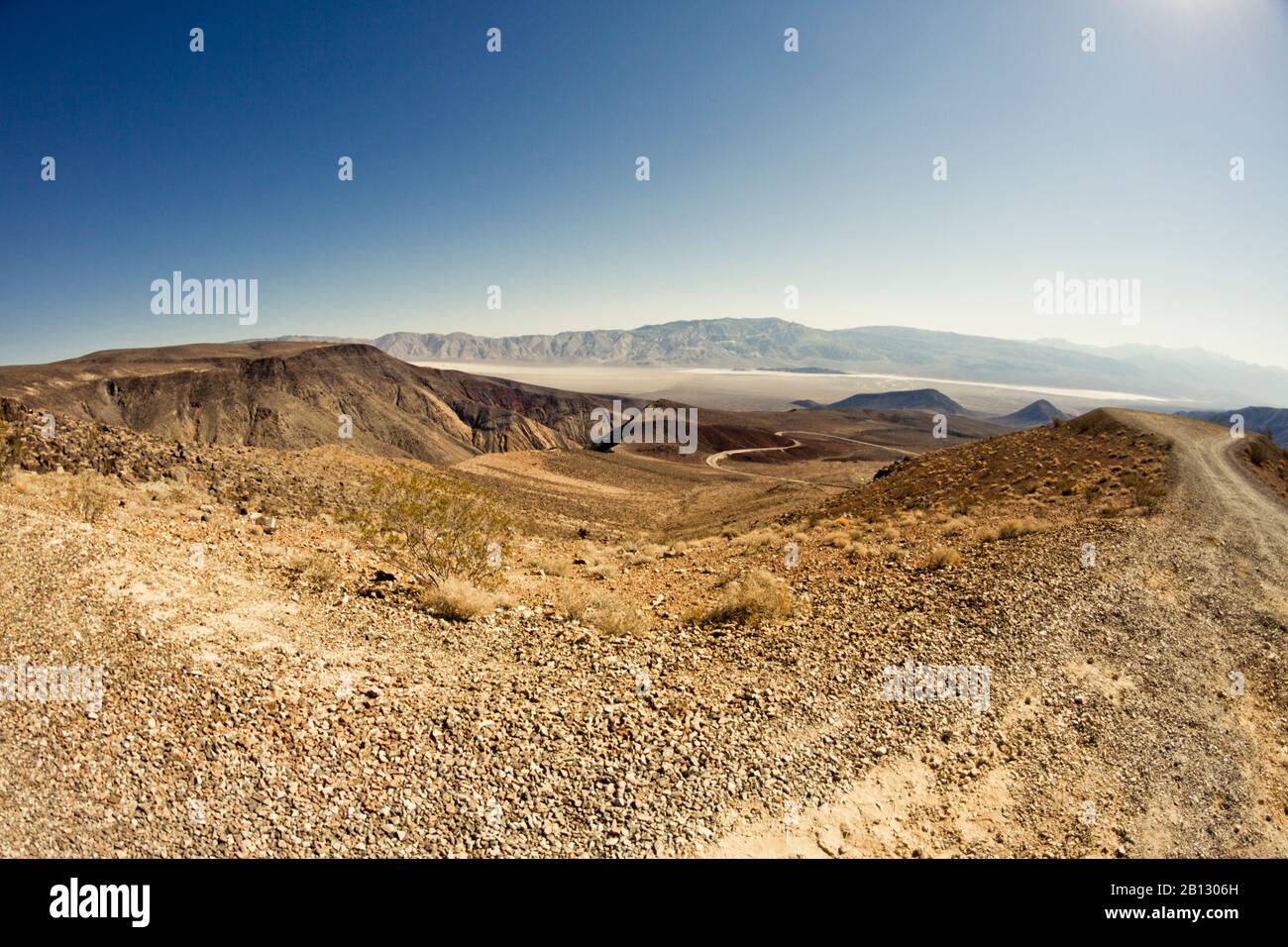 View from California to Death Valley at scorching midday heat,Nevada,USA Stock Photo