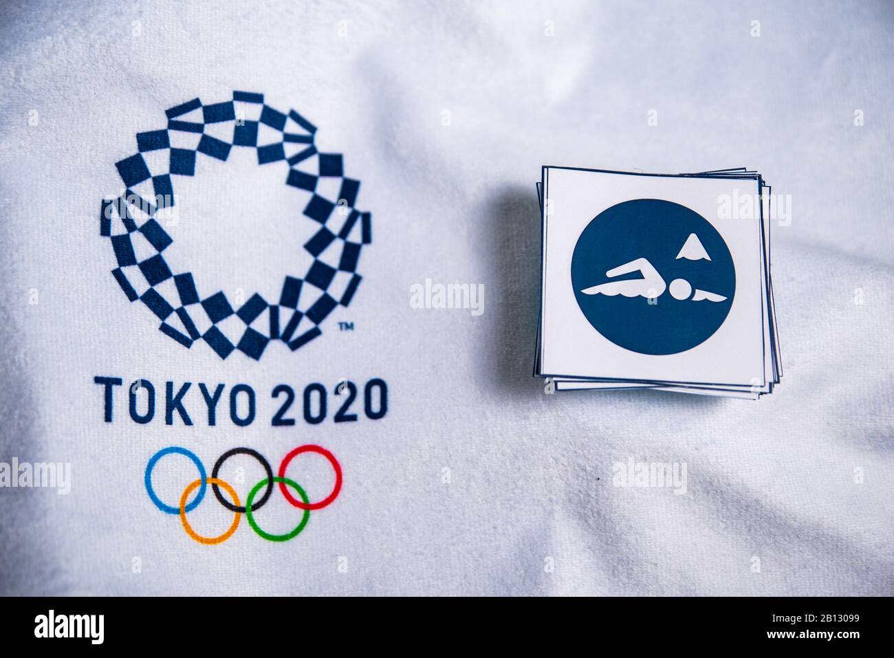 TOKYO, JAPAN, JANUARY. 20. 2020: Marathon Swimming Icon for summer olympic Game Tokyo 2020, White background. Official logo and pictograms Stock Photo