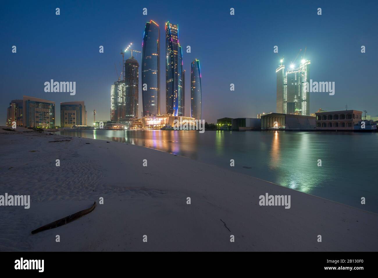 Etihad Towers at Abu Dhabi at sunrise, UAE Stock Photo