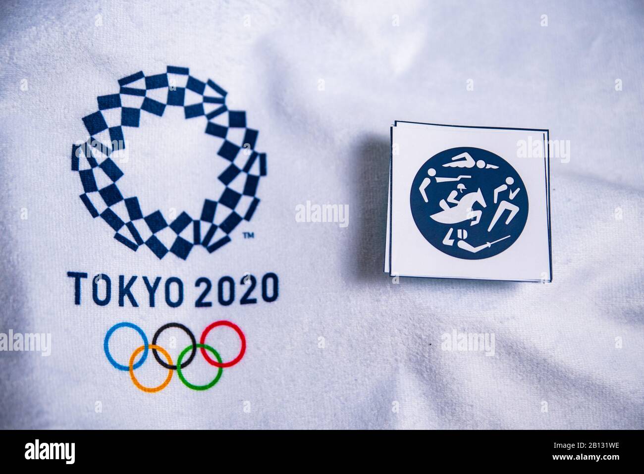 TOKYO, JAPAN, JANUARY. 20. 2020: Modern Pentathlon Icon for summer olympic Game Tokyo 2020, White background. Official logo and pictograms Stock Photo