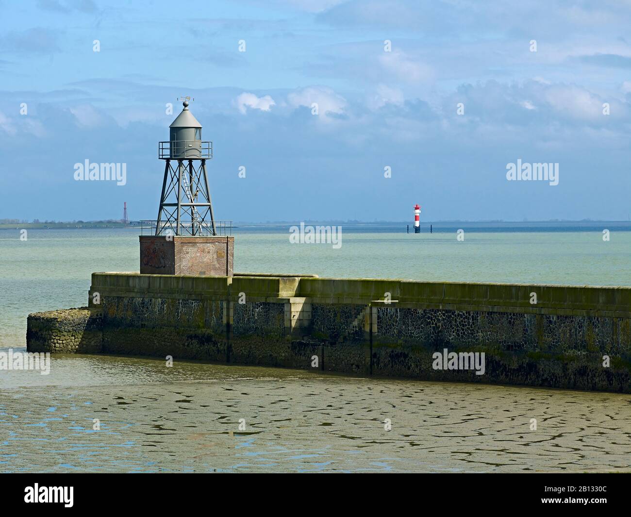 Beacon pier Wilhelmshaven Jade Bight,East Frisia,Lower Saxony,Germany,Europe Stock Photo