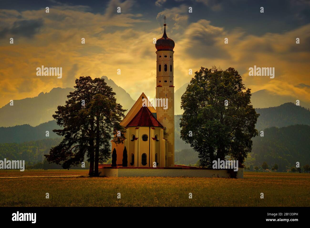 St. Coloman Church in Bavaria with Alps in backgound, Germany Stock ...