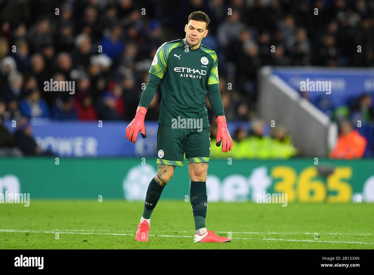 Leicester, UK. 22nd Feb, 2020.  Ederson (31) of Manchester City during the Premier League match between Leicester City and Manchester City at the King Power Stadium, Leicester on Saturday 22nd February 2020. (Credit: Jon Hobley | MI News) Photograph may only be used for newspaper and/or magazine editorial purposes, license required for commercial use Credit: MI News & Sport /Alamy Live News Stock Photo