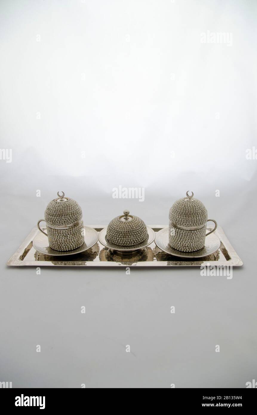 Turkish Coffee Set – 6 Porcelain Cups & Saucers – Floral Blue Design – Perfect For Espresso & Traditional Coffee